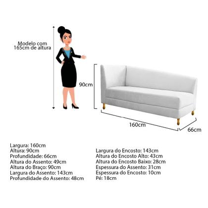 Imagem de Recamier Valéria 160cm Lado Direito de Quem Senta Sala de Estar Corano Branco - INCASA DECOR