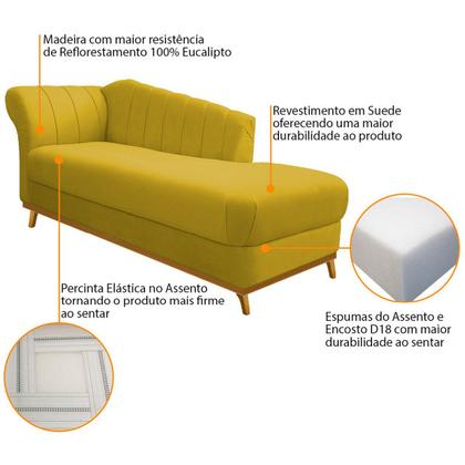 Imagem de Recamier Vanessa 185cm Lado Esquerdo Suede Amarelo - Amarena Móveis