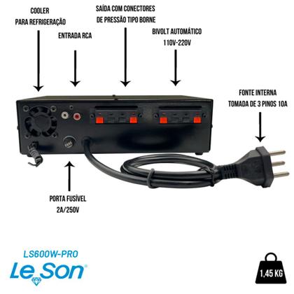 Imagem de Receiver LS600W Pro Perfeito para Pequenos Projetos 4 Canais de Saída PMPO 600w Impedância Minima 2 Ohms