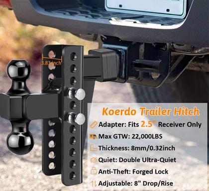 Imagem de Receptor ajustável Trailer Hitch Koerdo de 2,5 polegadas, queda de 8 polegadas