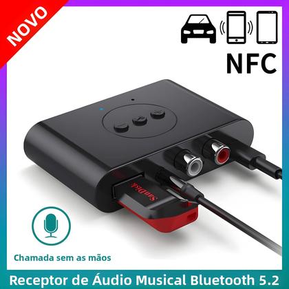 Imagem de Receptor De Áudio Bluetooth NFC Adaptador Sem Fio 3.5mm AUX RCA USB Com Microfone Para Kit De Carro