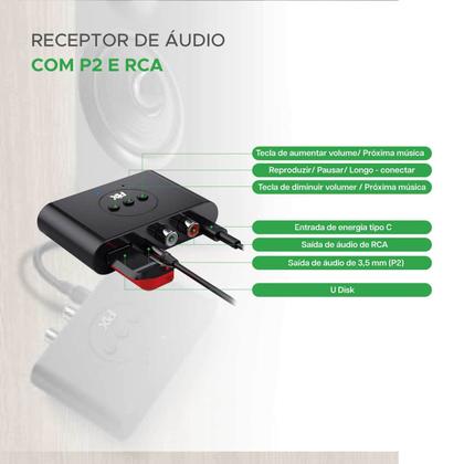 Imagem de Receptor De Áudio Usb Tipo-c Bluetooth 5.0 Nfc C/ P2 E Rca