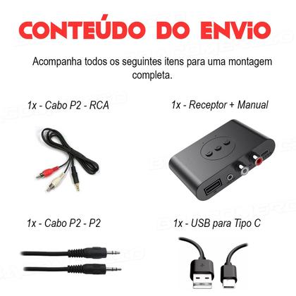 Imagem de Receptor De Áudio Usb Tipo-c Bluetooth 5.3 Nfc C/ P2 E Rca