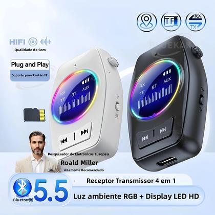 Imagem de Receptor E Transmissor De Áudio Bluetooth 5.5 Adaptador Sem Fio Com Entrada AUX De 3.5MM E