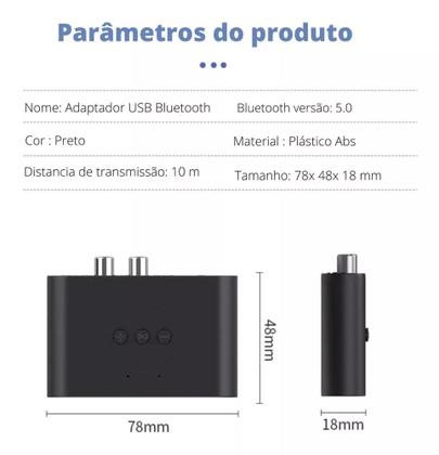 Imagem de Receptor e transmissor de audio usb tipo-c bluetooth 5.0 nfc com cabo 1 p2 e 3 rca