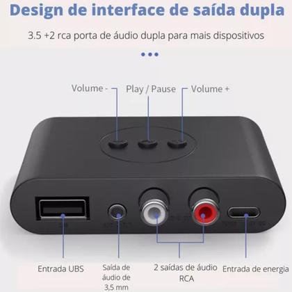 Imagem de Receptor e transmissor de audio usb tipo-c bluetooth 5.0 nfc com cabo 1 p2 e 3 rca