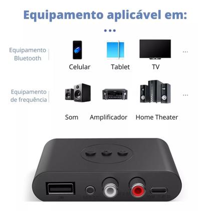Imagem de Receptor e transmissor de audio usb tipo-c bluetooth 5.0 nfc com cabo 1 p2 e 3 rca