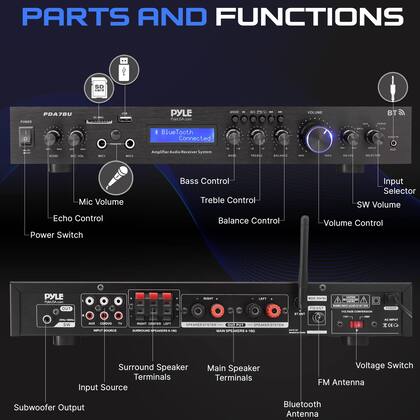 Imagem de Receptor Pyle PDA7BU 5 canais, 200 W, Home Theater Bluetooth