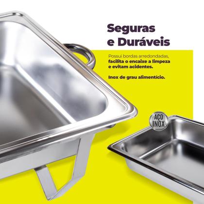 Imagem de Rechaud Aço Inox Retangular 2 Cubas 1/2 3 Litros com Fogareiro Gormet Mix Linha Profissional para Buffets e Eventos