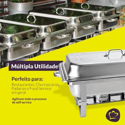 Imagem de Rechaud Aço Inox Retangular 2 Cubas 1/2 3 Litros com Fogareiro Gormet Mix Linha Profissional para Buffets e Eventos