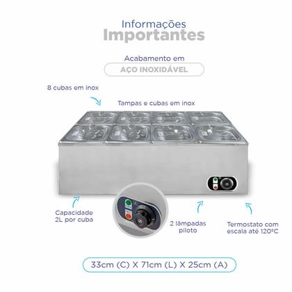 Imagem de Rechaud Banho Maria  8 Cubas 1/6 Em Inox Retangular Zprc08