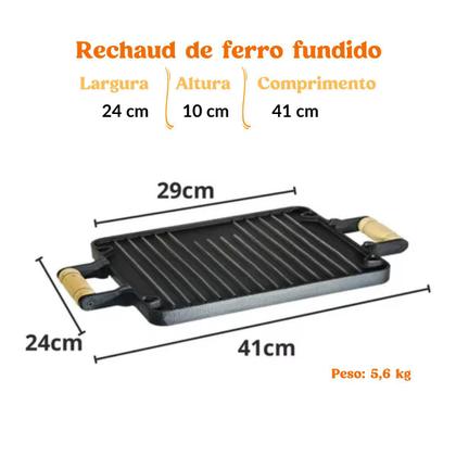Imagem de Rechaud de Ferro Fundido 41x24,5 cm Dupla Face Lisa e Canelada Grelha 