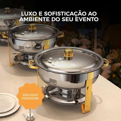 Imagem de Rechaud Dourado RM Redondo em Aço Inox Banho Maria com Fogareiro 6 L Buffet
