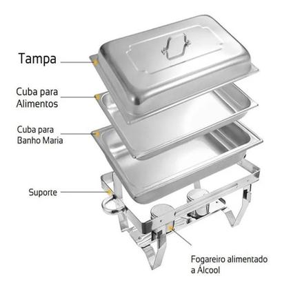 Imagem de Rechaud Duplo Retangular Inox 2 Cubas 1/2 9,5 L A Álcool
