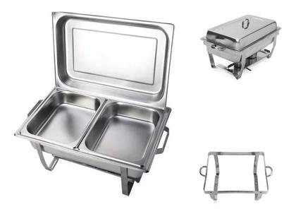 Imagem de Rechaud Duplo Retangular Inox 2 Cubas 1/2 9,5 L A Álcool