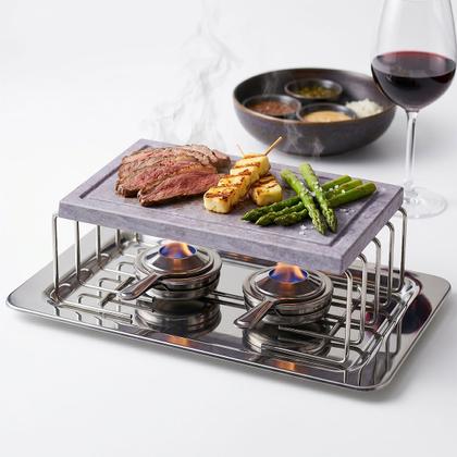 Imagem de Réchaud Fondue Pedra Hara Barcelona Aço Inox 2 Queimadores