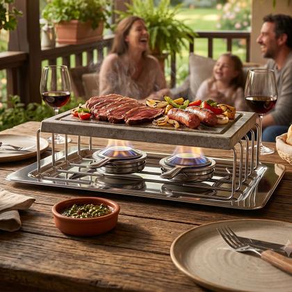 Imagem de Réchaud Fondue Pedra Hara Barcelona Aço Inox 2 Queimadores