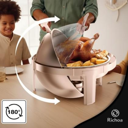 Imagem de Rechaud inox redondo 6 litros banho maria tampa giratória Basculante Richoa