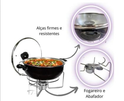 Imagem de Rechaud Preto Redondo Alumínio C/ Tampa De Vidro 6,5 Litros