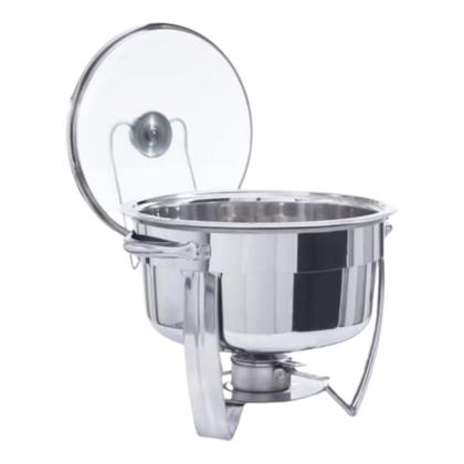 Imagem de Rechaud redondo inox 6 litros  banho maria tampa de vidro com queimador alcool gel