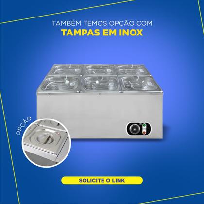 Imagem de Rechaud Retangular 12 L Com 6 Cubas 1/6  Aço Inox Zprc06