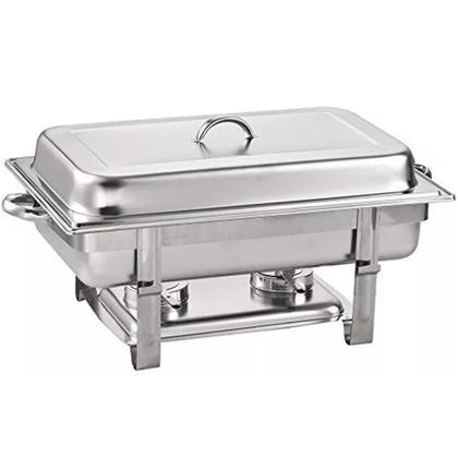 Imagem de Rechaud Retangular 9 Litros 2 Cubas Inox Tampa Removivel