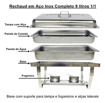 Imagem de Rechaud Retangular Aço Inox Banho Maria 1 Cuba 9L Buffet