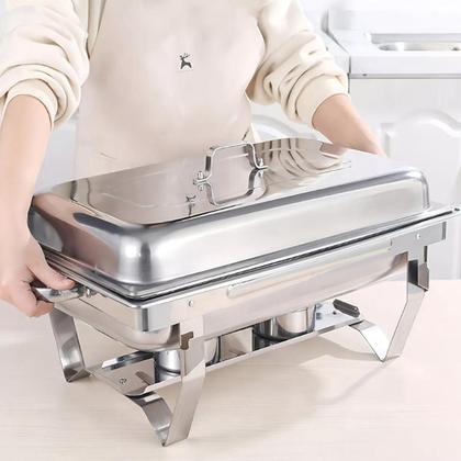 Imagem de Rechaud Retangular Aço Inox Banho Maria 3 Cubas 9L Buffet