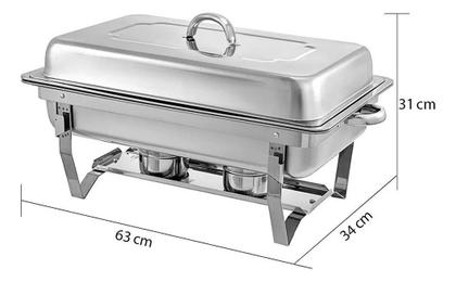 Imagem de Rechaud Retangular Aço Inox Banho Maria 3 Cubas 9L Buffet