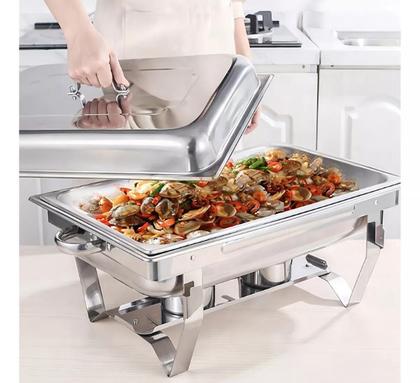 Imagem de Rechaud Retangular Aço Inox Banho Maria 3 Cubas 9L Buffet
