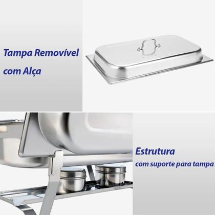 Imagem de Rechaud Retangular Aço Inox Banho Maria 3 Cubas 9L Buffet