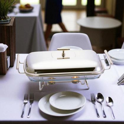 Imagem de Rechaud retangular com tampa em aço inox Fracalanza Chambord 2 litros: Elegância e praticidade para servir