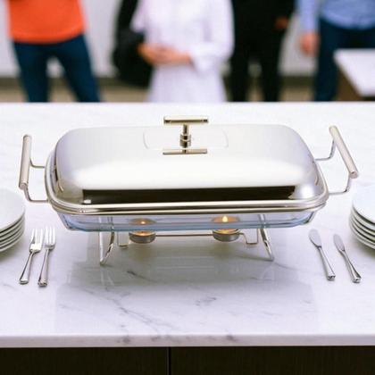 Imagem de Rechaud retangular com tampa em aço inox Fracalanza Chambord 2 litros: Elegância e praticidade para servir