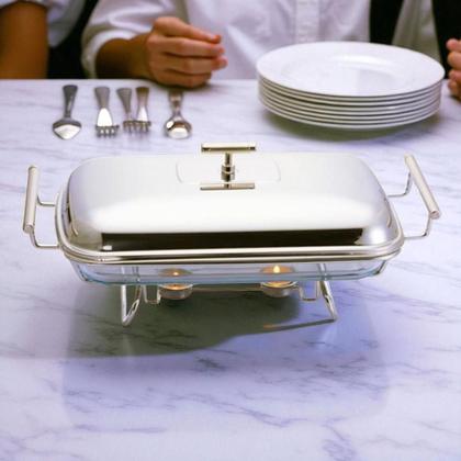 Imagem de Rechaud retangular com tampa em aço inox Fracalanza Chambord 2 litros: Elegância e praticidade para servir