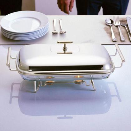 Imagem de Rechaud retangular com tampa em aço inox Fracalanza Chambord 2 litros: Elegância e praticidade para servir