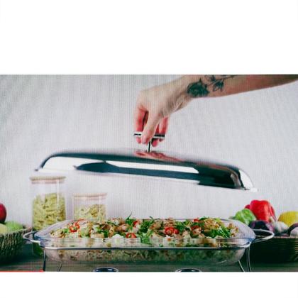 Imagem de Rechaud Retangular Vidro 3lt. com Suporte Tampa e Concha Inox Fracalanza