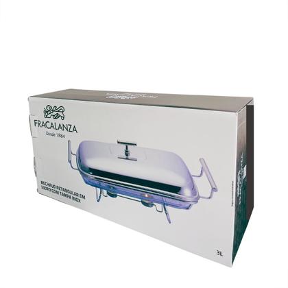 Imagem de Rechaud Retangular Vidro 3lt. com Suporte Tampa e Concha Inox Fracalanza
