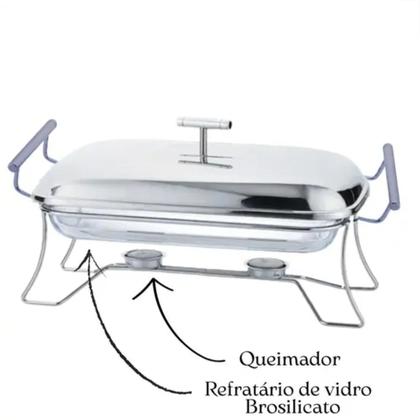 Imagem de Rechaud Retangular Vidro 3lt. com Suporte Tampa e Concha Inox Fracalanza