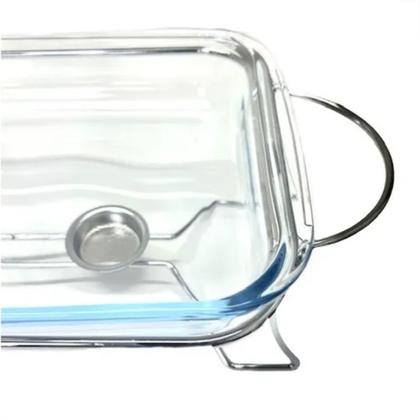 Imagem de Rechaud Retangular Vidro 3lt. com Suporte Tampa e Concha Inox Fracalanza