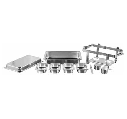 Imagem de Rechaud RM Retangular em Aço Inox Banho com 4 Cubas e Fogareiro 11 L Buffet