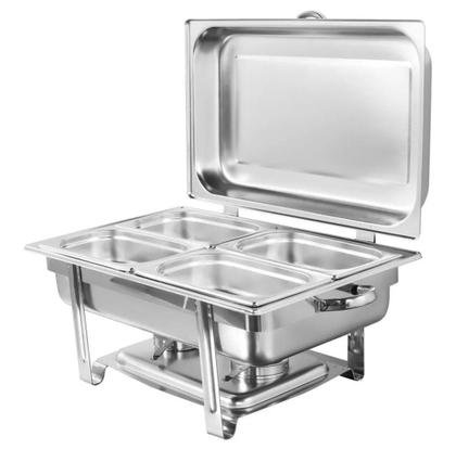 Imagem de Rechaud RM Retangular em Aço Inox Banho com 4 Cubas e Fogareiro 11 L Buffet