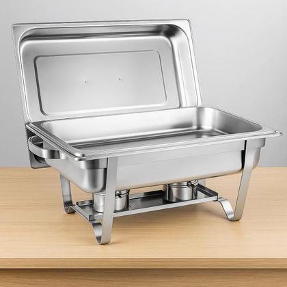 Imagem de Rechaud RM Retangular em Aço Inox Banho Maria com 1 Cuba e Fogareiro 11 L Buffet