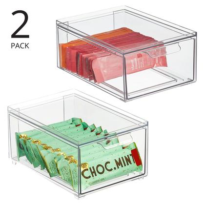 Imagem de Recipientes de armazenamento empilháveis MDesign Lumiere com gaveta, pacote com 2