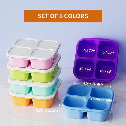 Imagem de Recipientes para lanches Bento KEMETHY com 4 compartimentos para armazenamento de alimentos x6