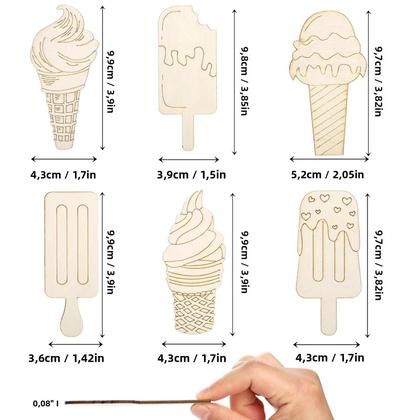 Imagem de Recortes De Madeira De Sorvete De Verão 6/30 Peças DIY Para Pintura E Artesanato Em Festas De