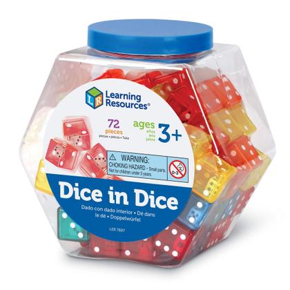 Imagem de Recursos de aprendizagem de brinquedos matemáticos Dice In Dice Bucket, conjunto de 72