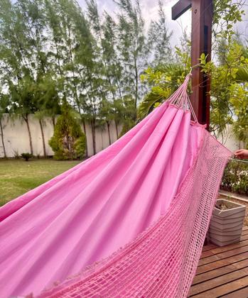 Imagem de rede de descanso dormir antialergica sol a sol brim casal rosa bebê