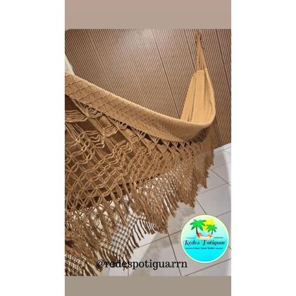 Imagem de rede de descanso dormir caramelo/bege casal luxo gigante Algodão suporta 300kg varandas artesanal
