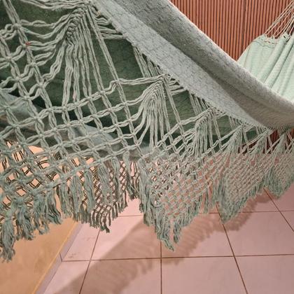 Imagem de rede de descanso dormir verde agua casal reforçada gigante 4,20m algodão tradicional premio