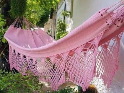 Imagem de Rede de dormir algodão rosa bebê casal luxo Reforçada